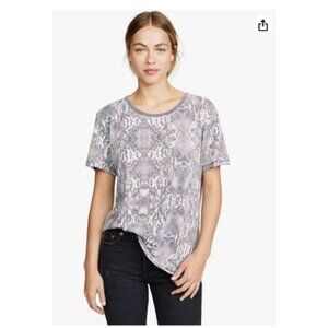 Free People Women's Gray Snake Print Short Sleeve Top Tourist Tee size medium